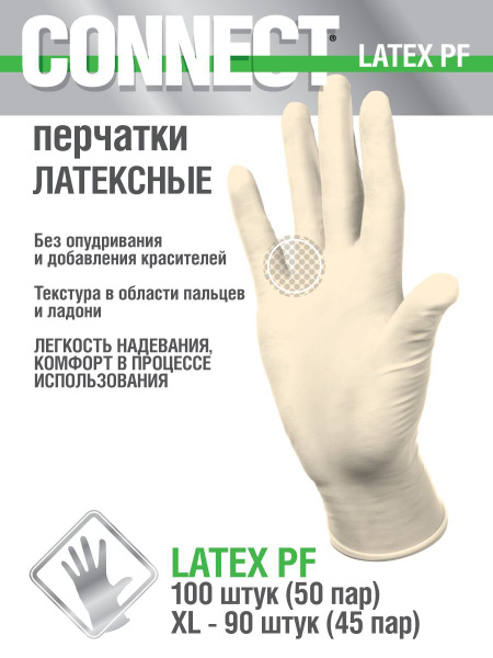 Перчатки медицинские латексные прочные CONNECT XL 90 шт - купить с ...