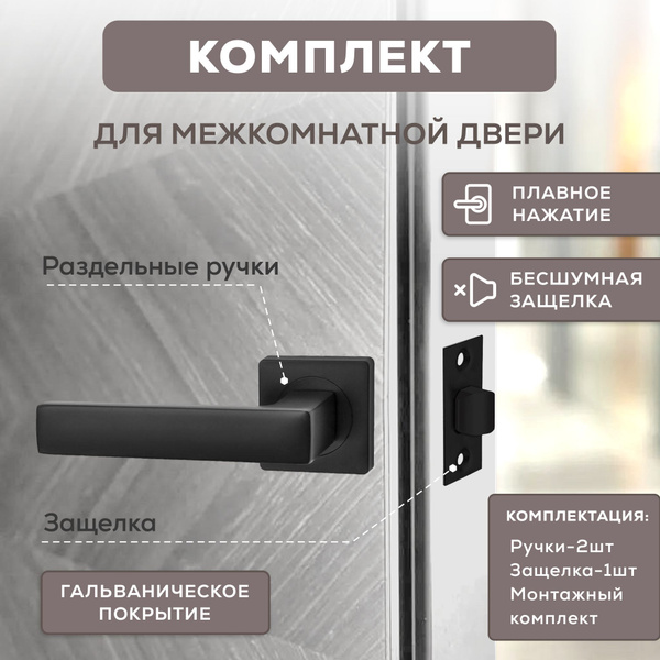 Ручка дверная, межкомнатная, с защелкой цвет - чёрный матовый - купить ...