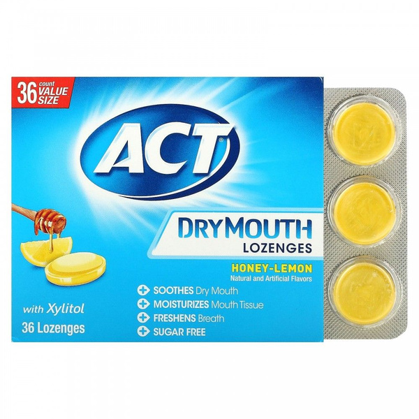 Act, леденцы от сухости во рту с ксилитолом, мед и лемон, 36 леденцов ...