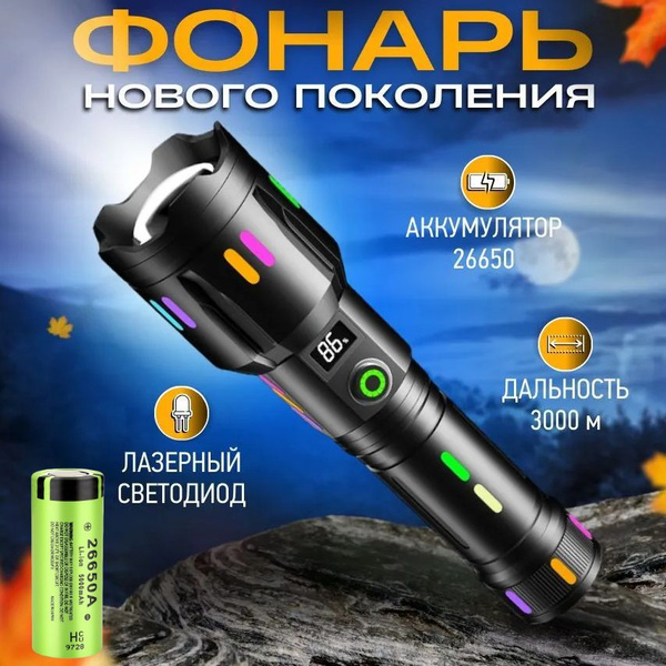 Фонарь Ручной Аккумуляторный С Дисплеем,Сверхмощный Лазерный Светодиод ...