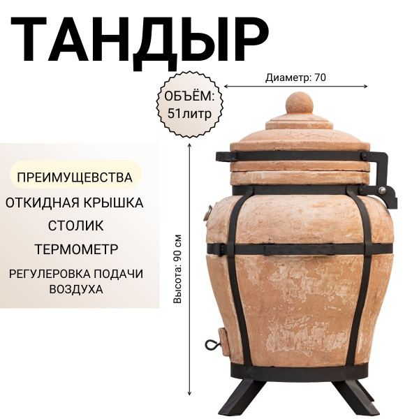 Тандыр с откидной крышкой и термометром купить по низкой цене с ...