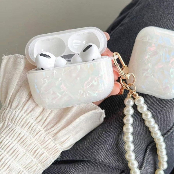 Чехол для наушников Airpods Pro ( на Аирподс про ) жемчужный с брелком ...