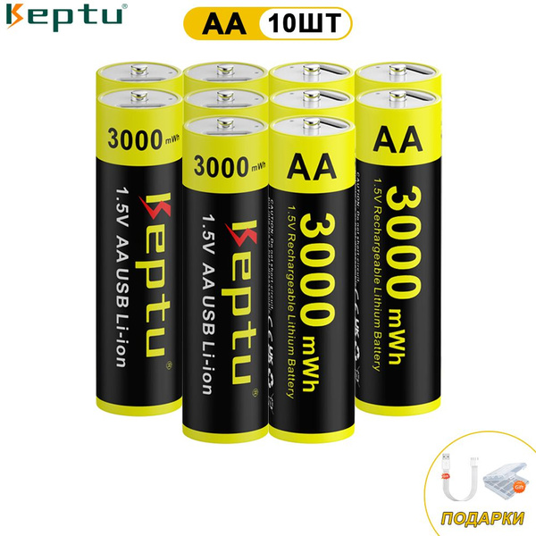 1,5 В AA аккумуляторная батарея Li-ion 3000mWh, USB-аккумуляторы Type-C ...