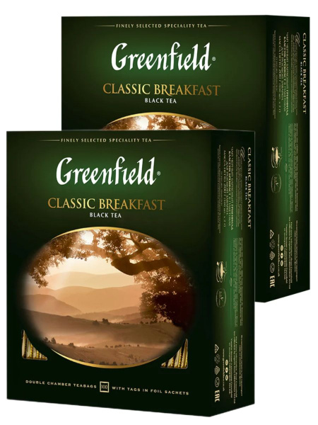Чай черный Greenfield Классик Брекфаст, 100 пакетиков по 2 г 2 шт ...