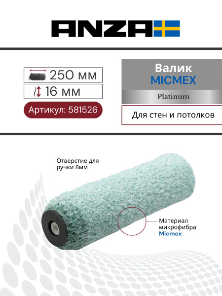 Валик малярный для краски стен и потолков 250 х 45 мм Anza Platinum ...