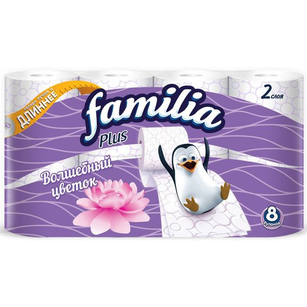 Туалетная бумага двухслойная FAMILIA PLUS Волшебный цветок 8 рулонов ...