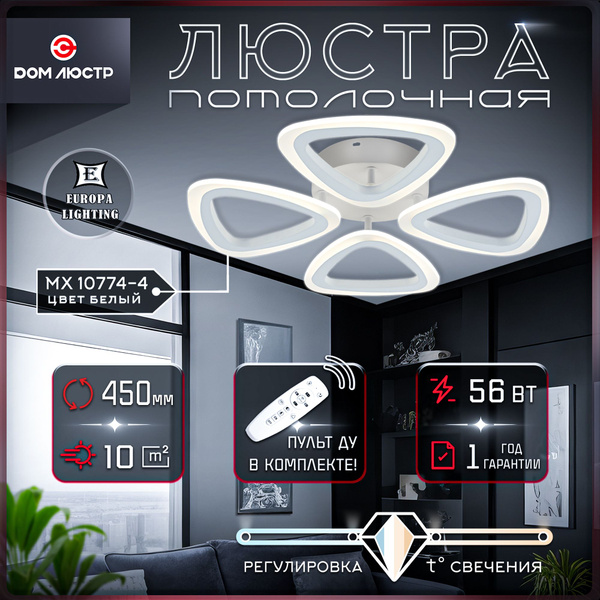 Люстра потолочная светодиодная с пультом на кухню, в детскую, в спальню ...
