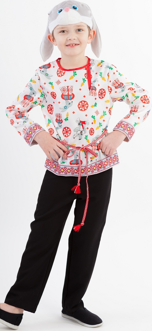 фото Карнавальный костюм Зайка Степка рубашка, брюки, маска, пояс размер 110-56 Пуговка