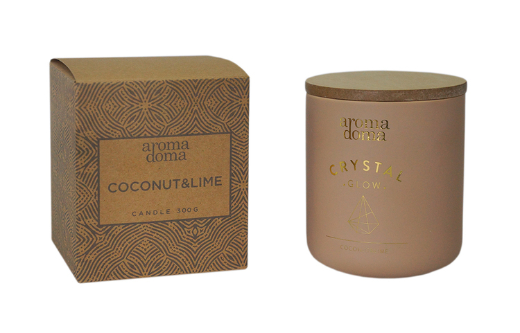 Ароматическая свеча - Кокос. Свеча Кокос 7*7*10см. Scented Candle свеча Кокос лайм. Aroma doma Crystal Glow.