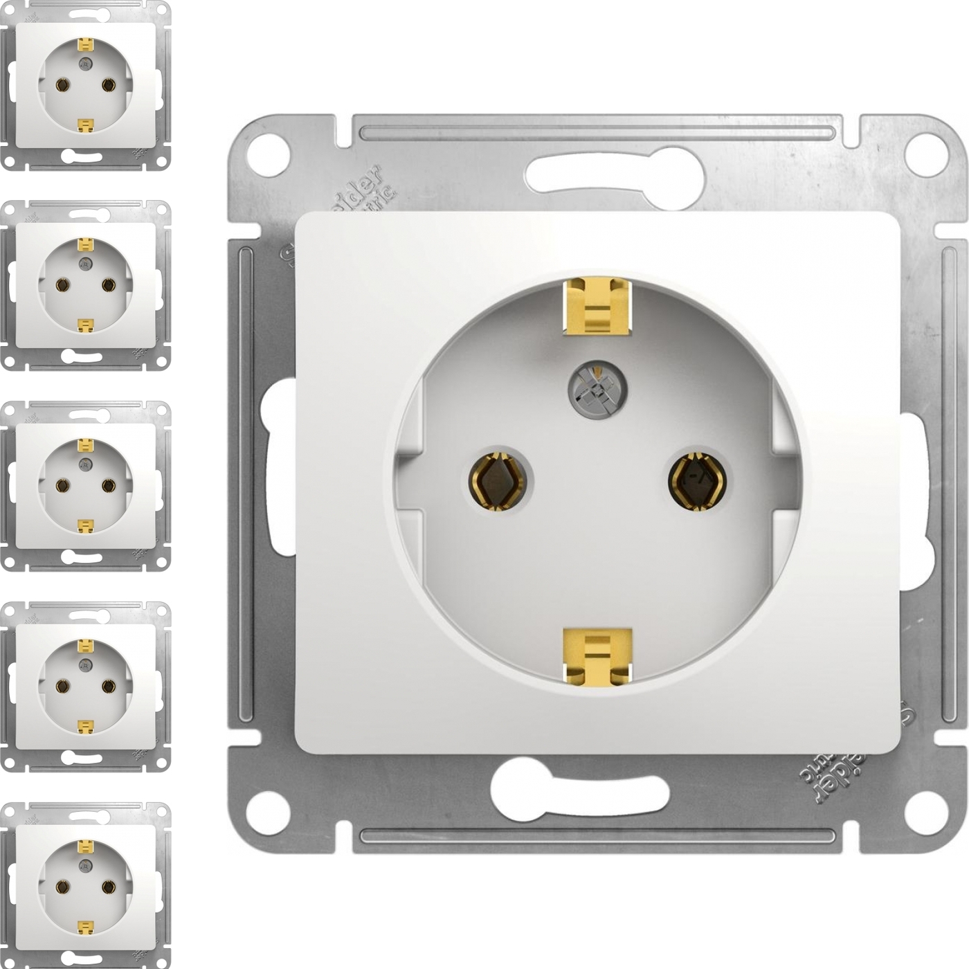 МеханизмрозеткиSchneiderElectricGlossaсзаземлениембелый(комплектиз5шт.)
