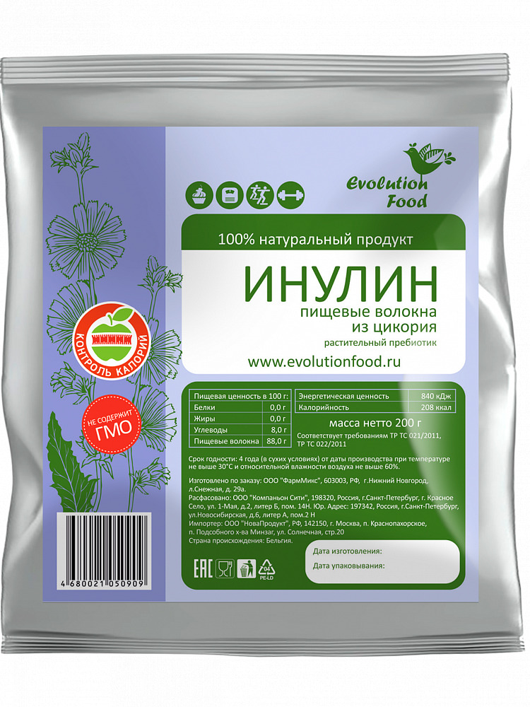 Инулин порошок 200 гр./ природный пребиотик / сахарозаменитель / Evolution Food 