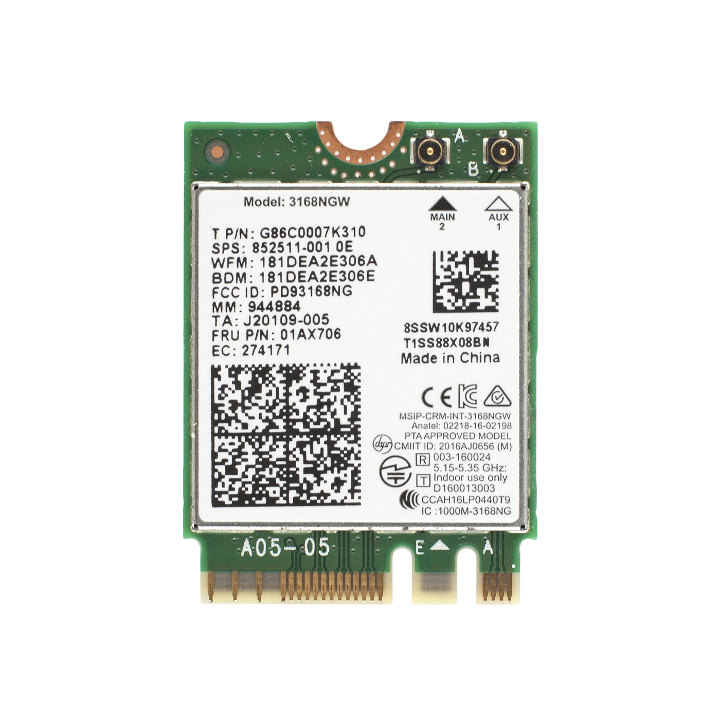 АдаптерWi-FiIntel3168NGWDualBand2.4/5ГГц