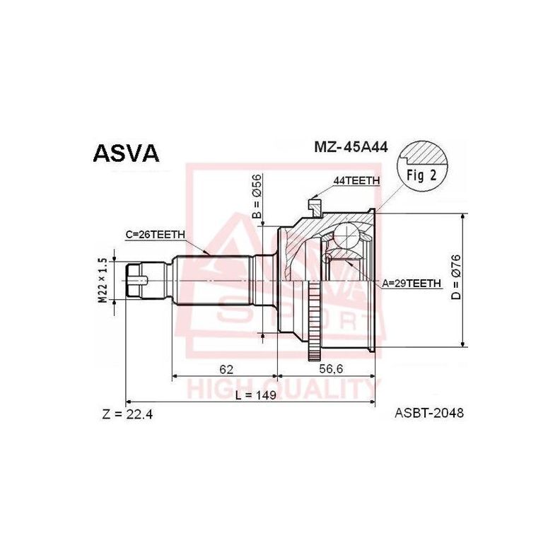 ASVA ШРУС наружный, арт. MZ45A44