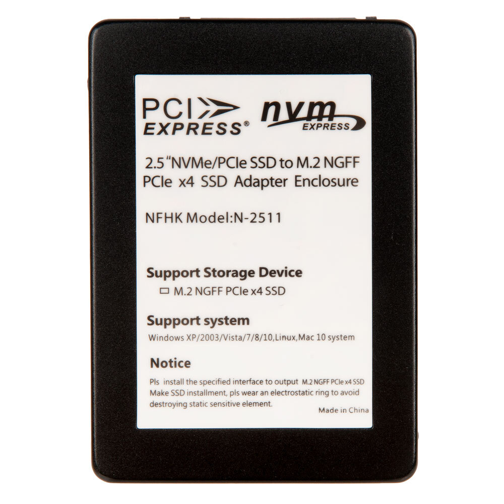 Внешний корпус (бокс) для SSD M.2 PCI-E NVMe (M key) с разъемом 2.5" U.2 SFF-8639, алюминий, черный