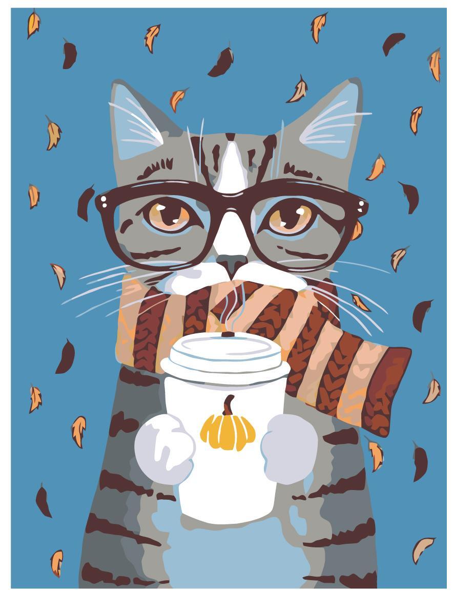 Кот с кофе арт