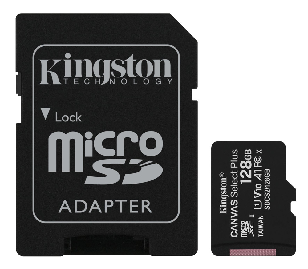 КартапамятиKingstonMicroSDXC128GBCanvasSelectPlus100МБ/сU1A1(садаптером)