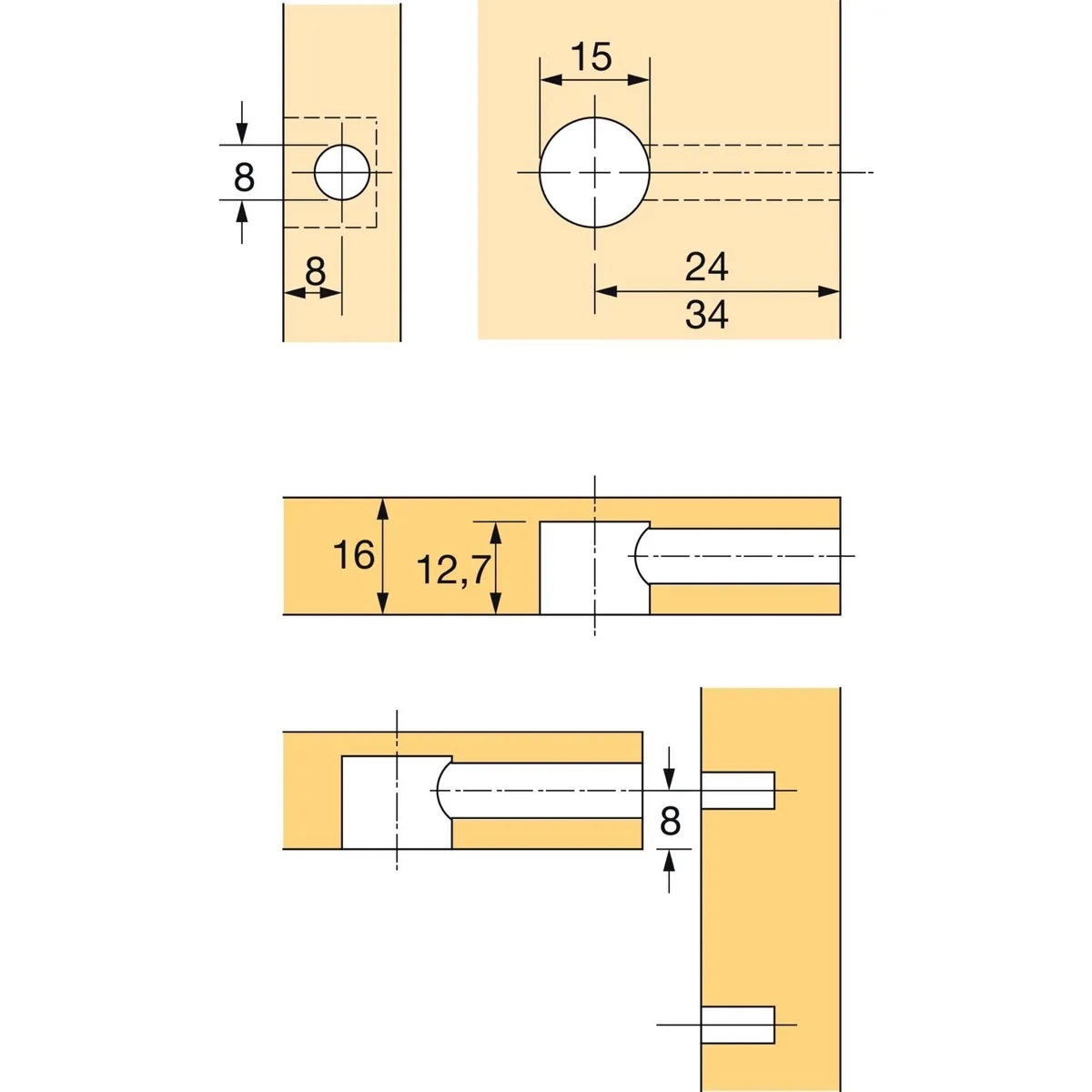 Комплект Hettich эксцентрик Rastex mp00132 15/15 d + дюбель du 232, 20 шт