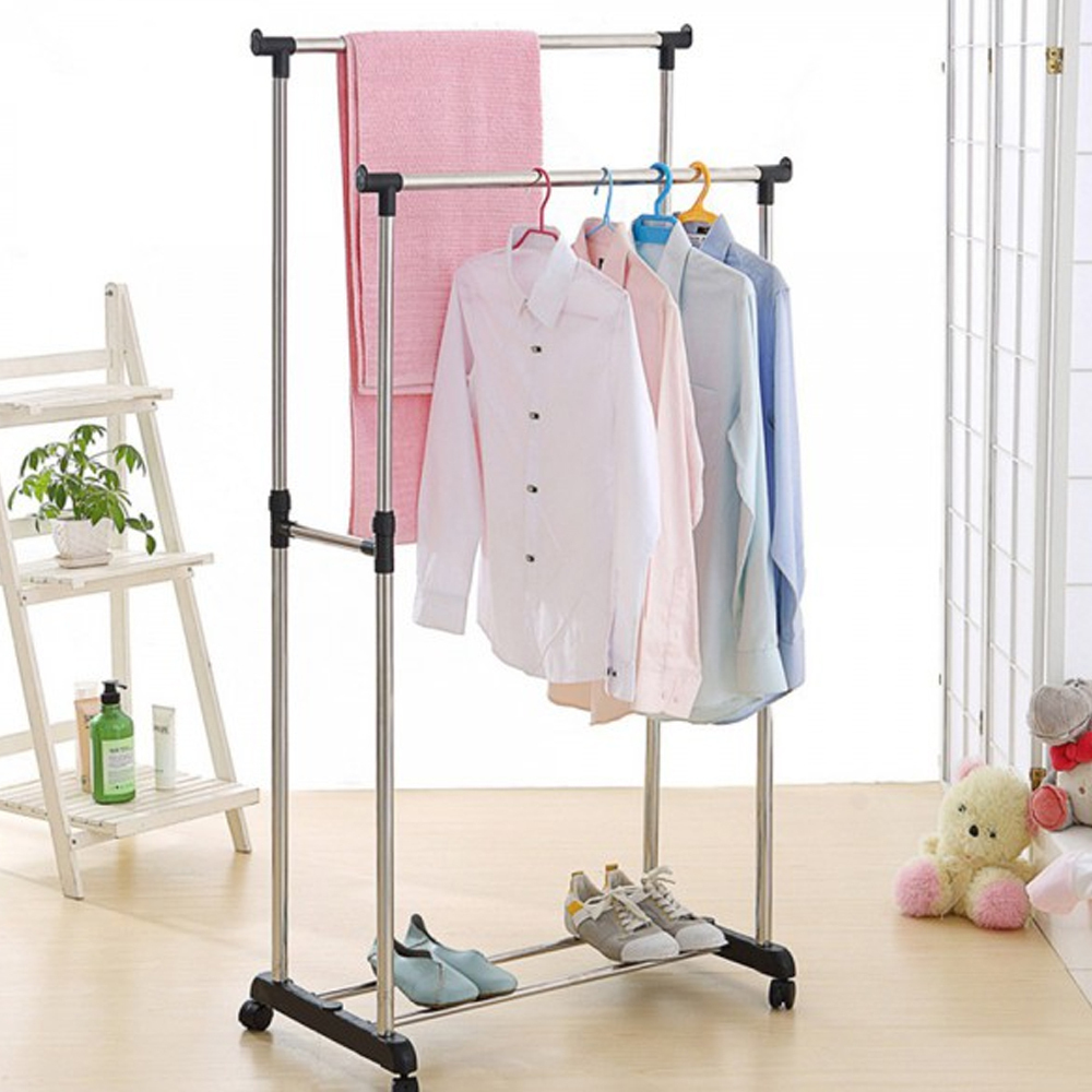 Двойная напольная передвижная стойка для одежды Double-Pole Telescopic clothes Rack