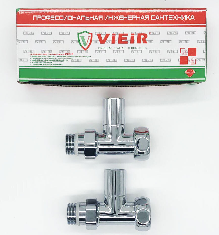 Кран для полотенцесушителя прямой хромированный VIEIR 3/4" х 1" (наруж. резьба х нак. гайка), ручка круглая