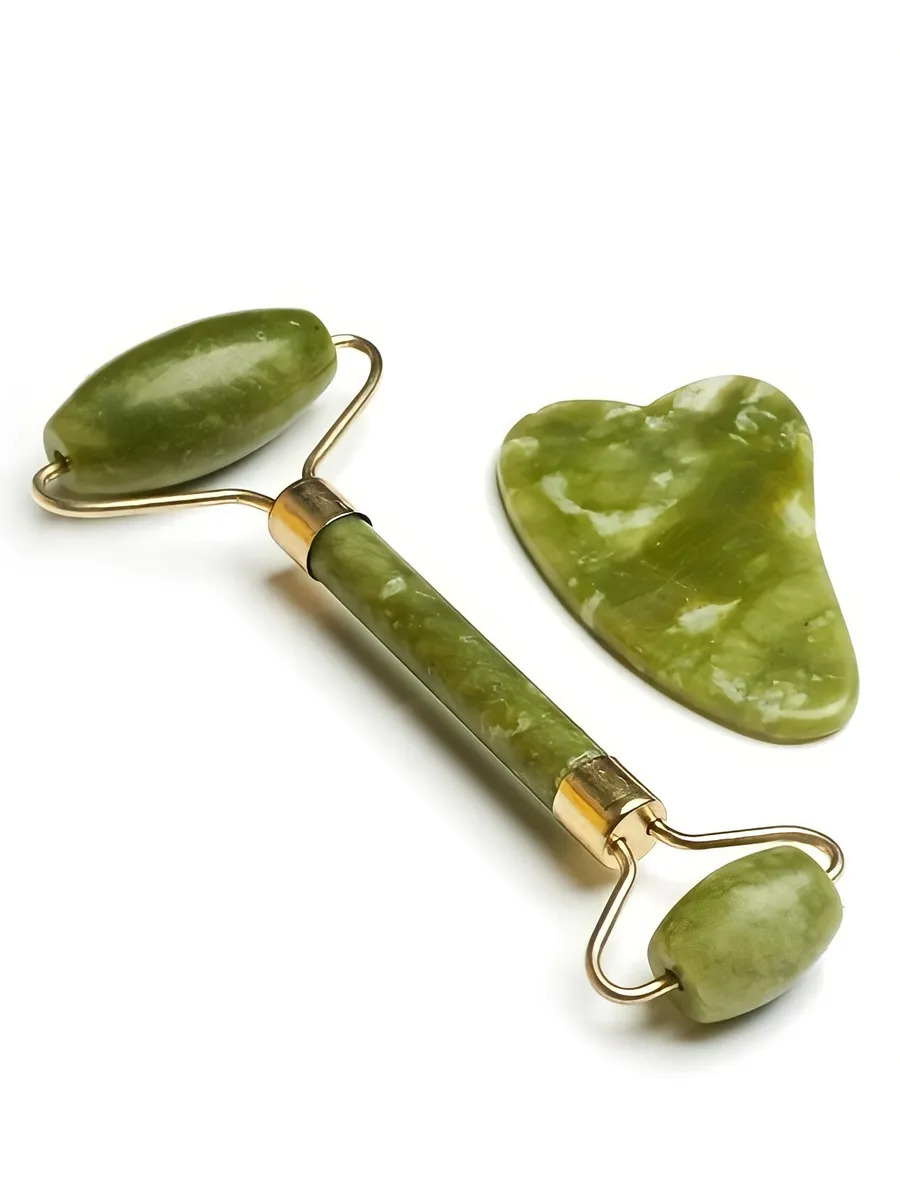 набор скребок гуаша и роллер кварц. роллер для лица набор. роллер гуаша нефрит. нефритовый скребок гуаша. нефритовый скребок гуаша для лица.