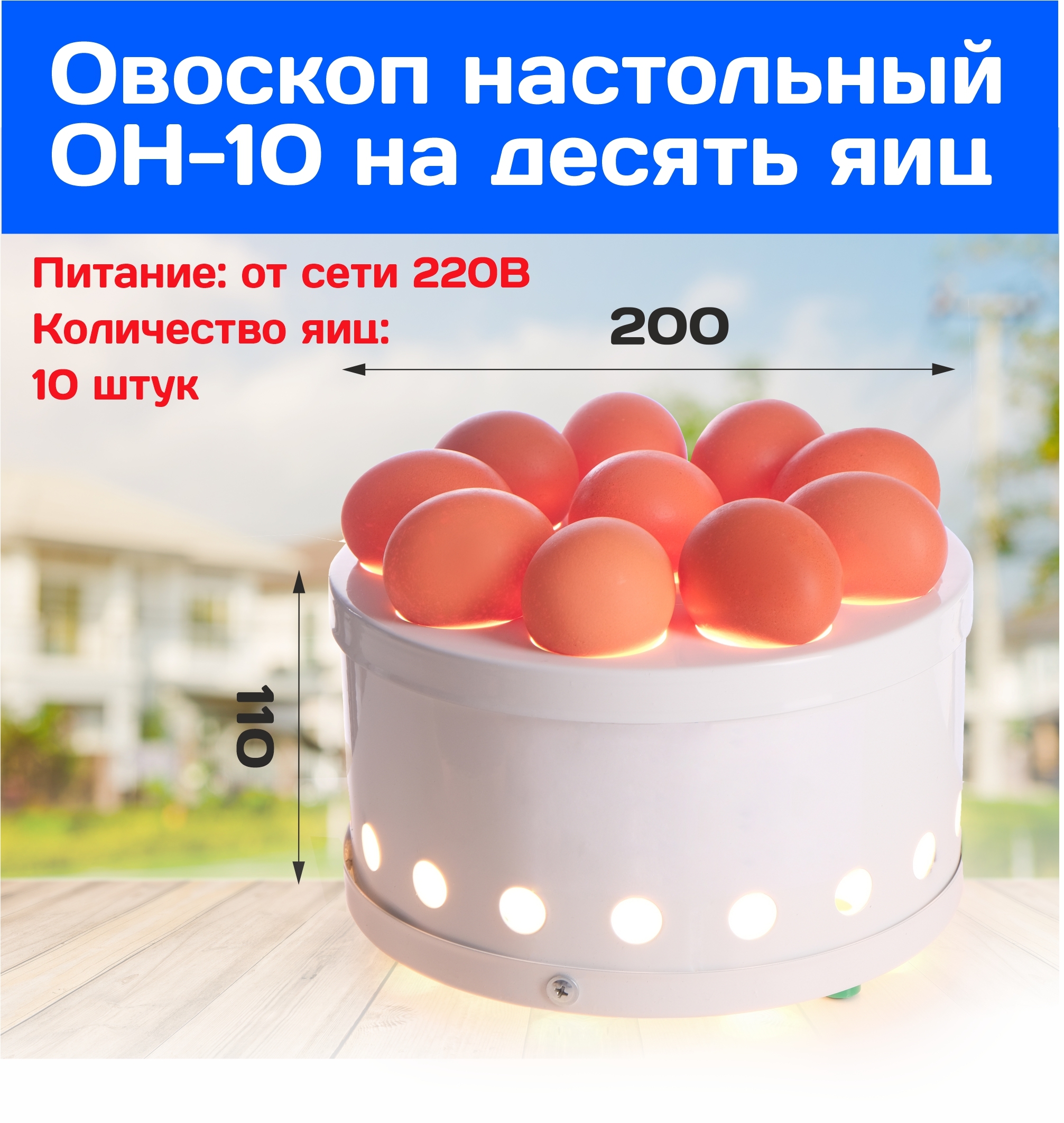 Овоскоп настольный ОН-10 для проверки яиц на десять штук