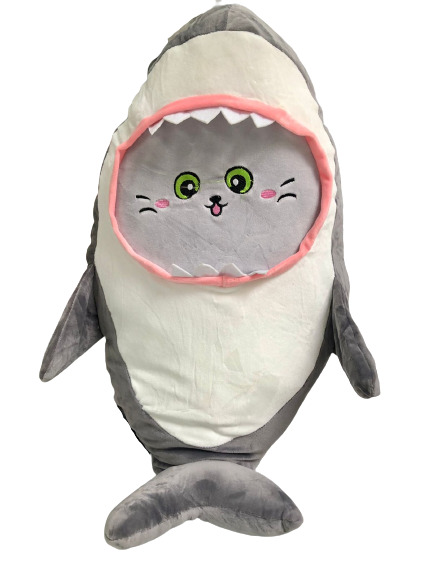 Как выглядит игрушка кот акула Мягкая игрушка-подушка Кот-Акула (Kitty shark) 60 см серая - купить с доставкой 
