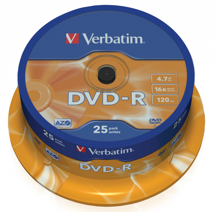 Диск DVD-R Verbatim 4.7Gb 16x (cake box 25шт) (43522)