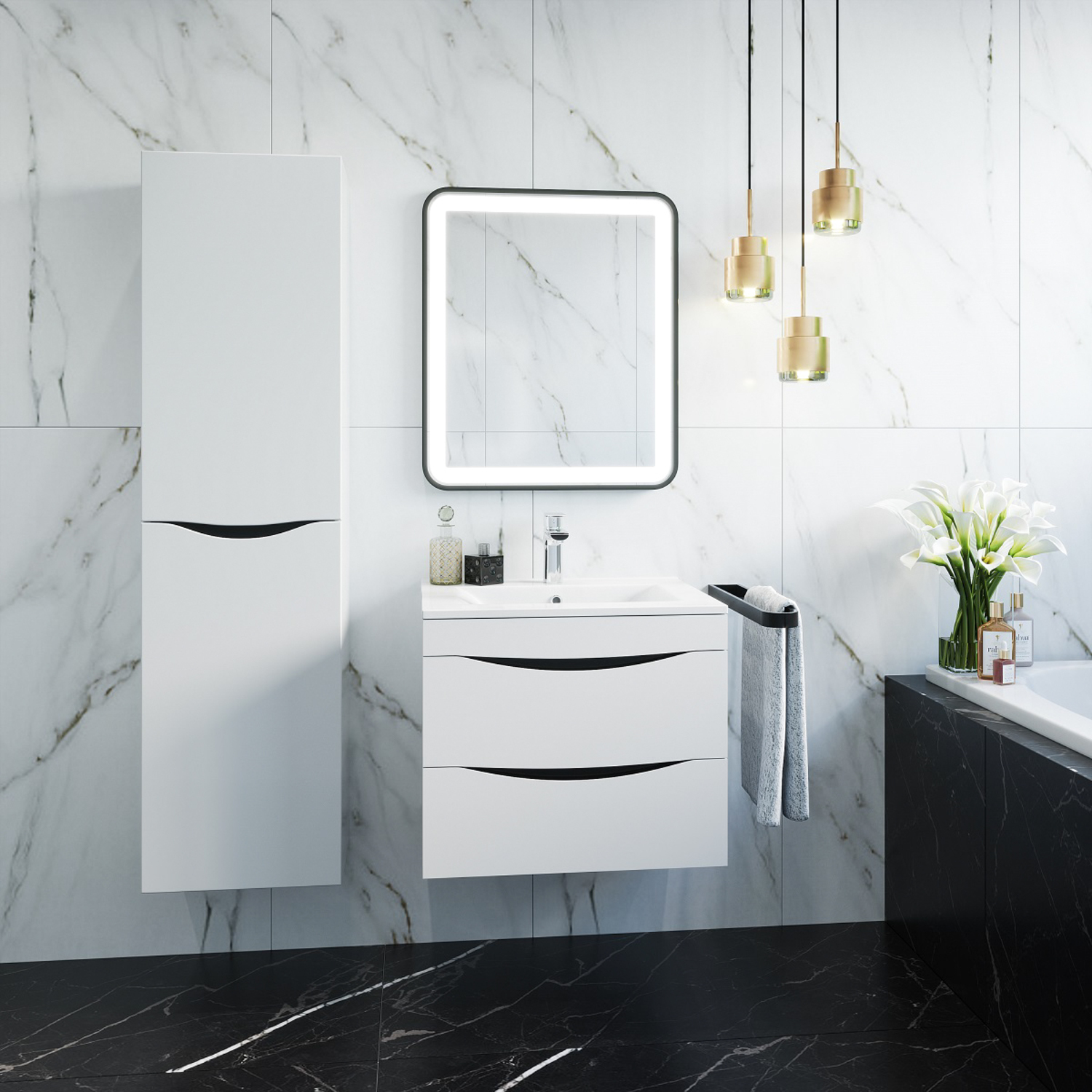 Фото товара на маркетплейсе ozon Подвесная тумба с раковиной IDDIS, 60 см, белая, Cloud, CLO60W0i95K