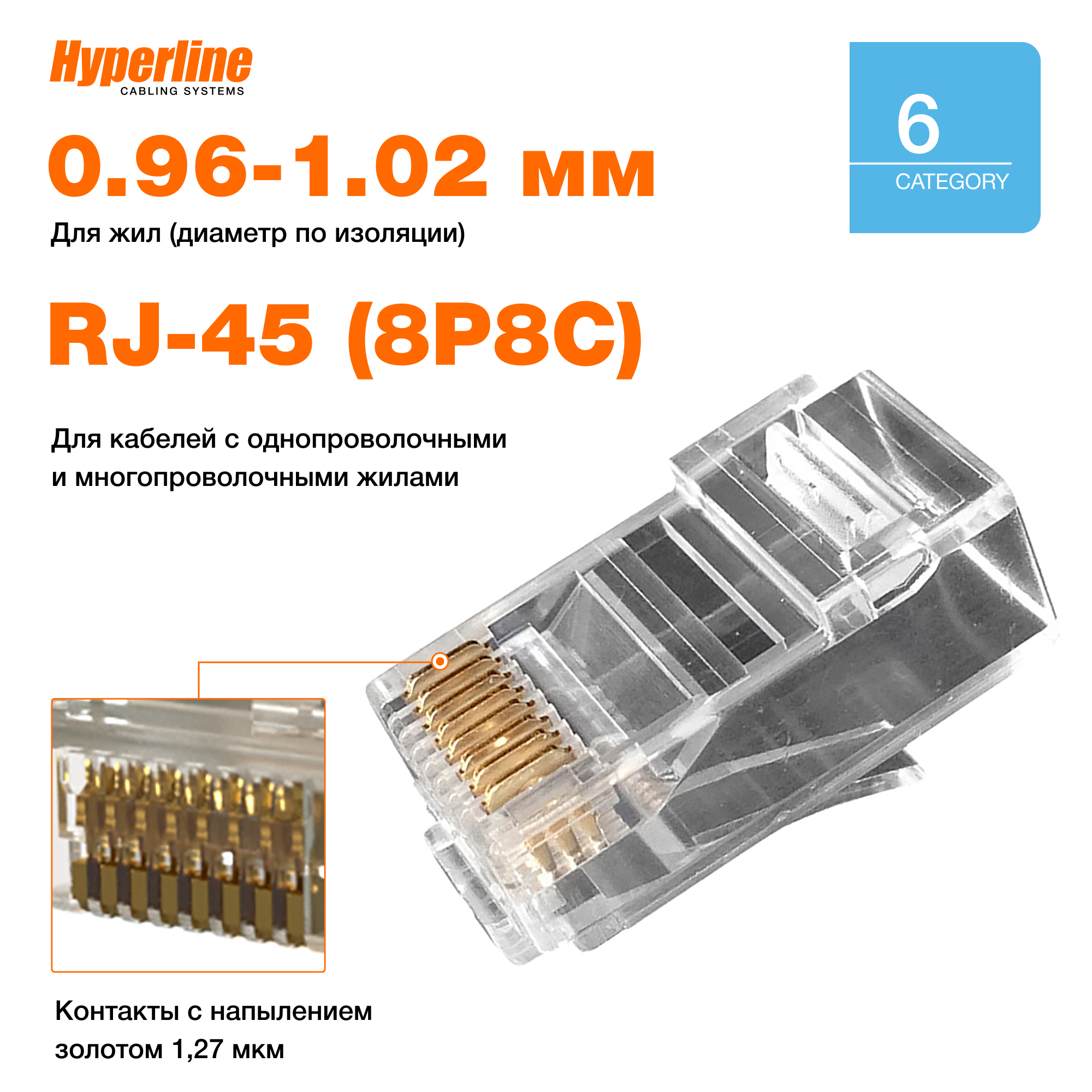 Коннектор rj45 Hyperline Plug-8p8c-u-c5-100.