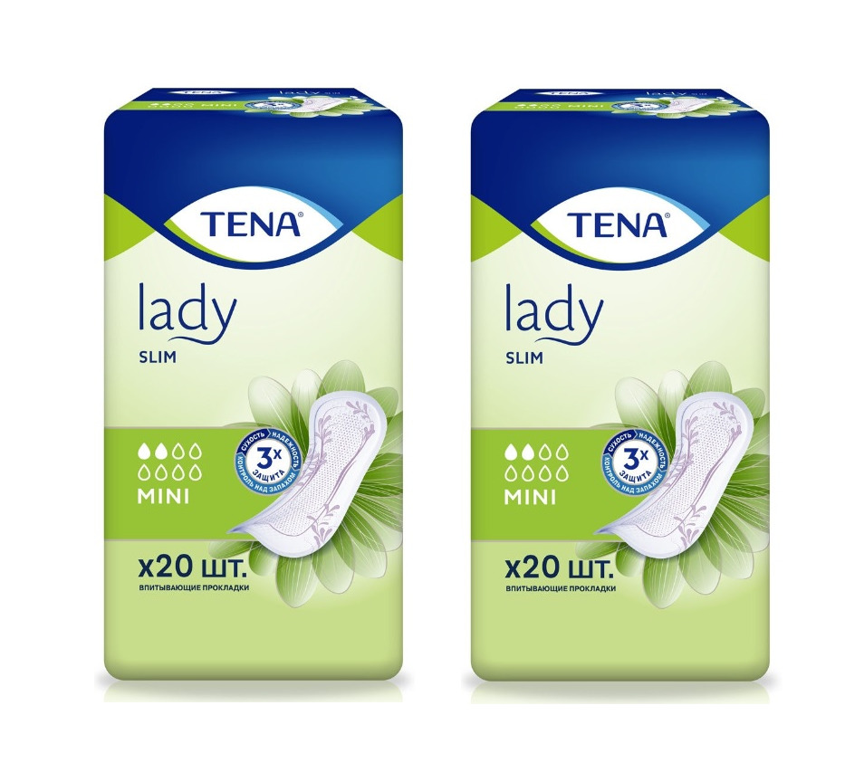 Прокладки урологические Tena Lady Slim Mini тонкие ежедневные женские гигиенические, тена, Нидерланды, 20 шт * 2 упаковки