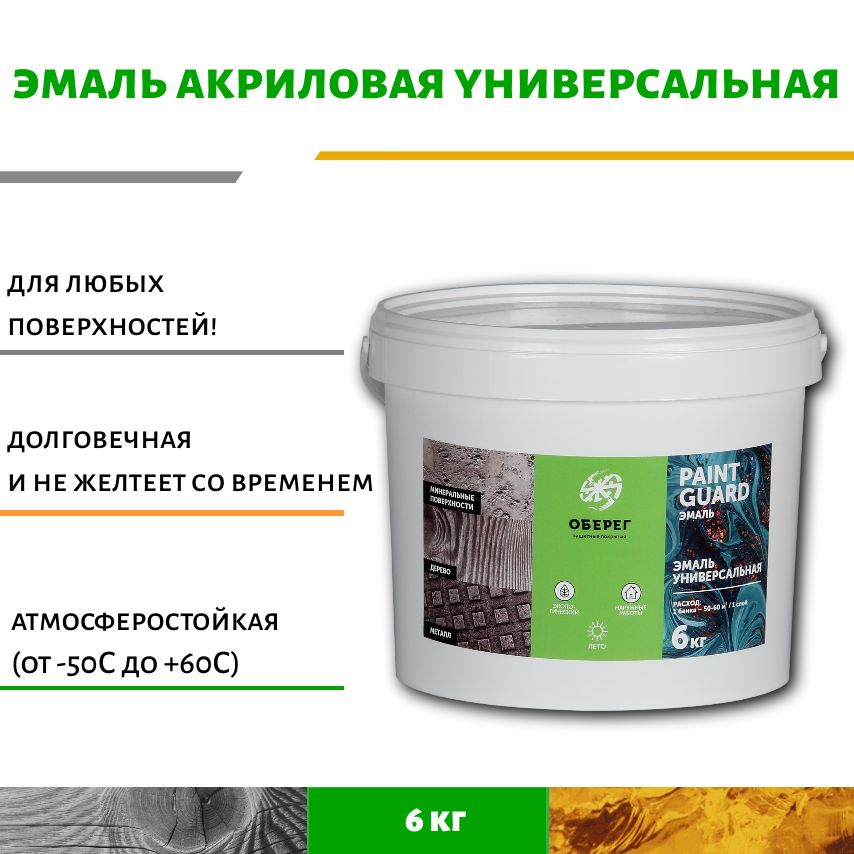 ЭмальакриловаяУНИВЕРСАЛЬНАЯматоваяPaintGuard(ВД-АК-03-05)6кг