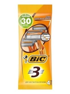 Мужской бритвенный станок, BIC 3, Sensitive, УПАКОВКА ИЗ 4 станков