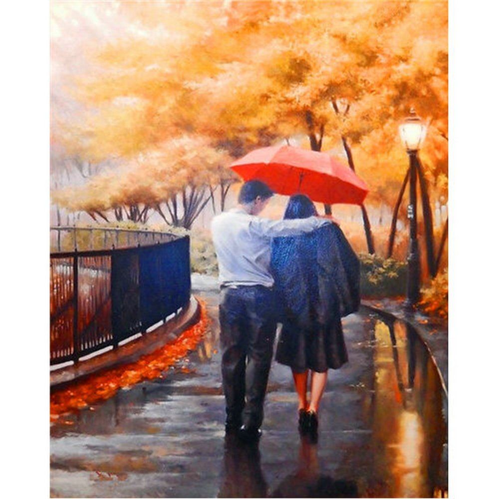 Картина двое под зонтом в Париже