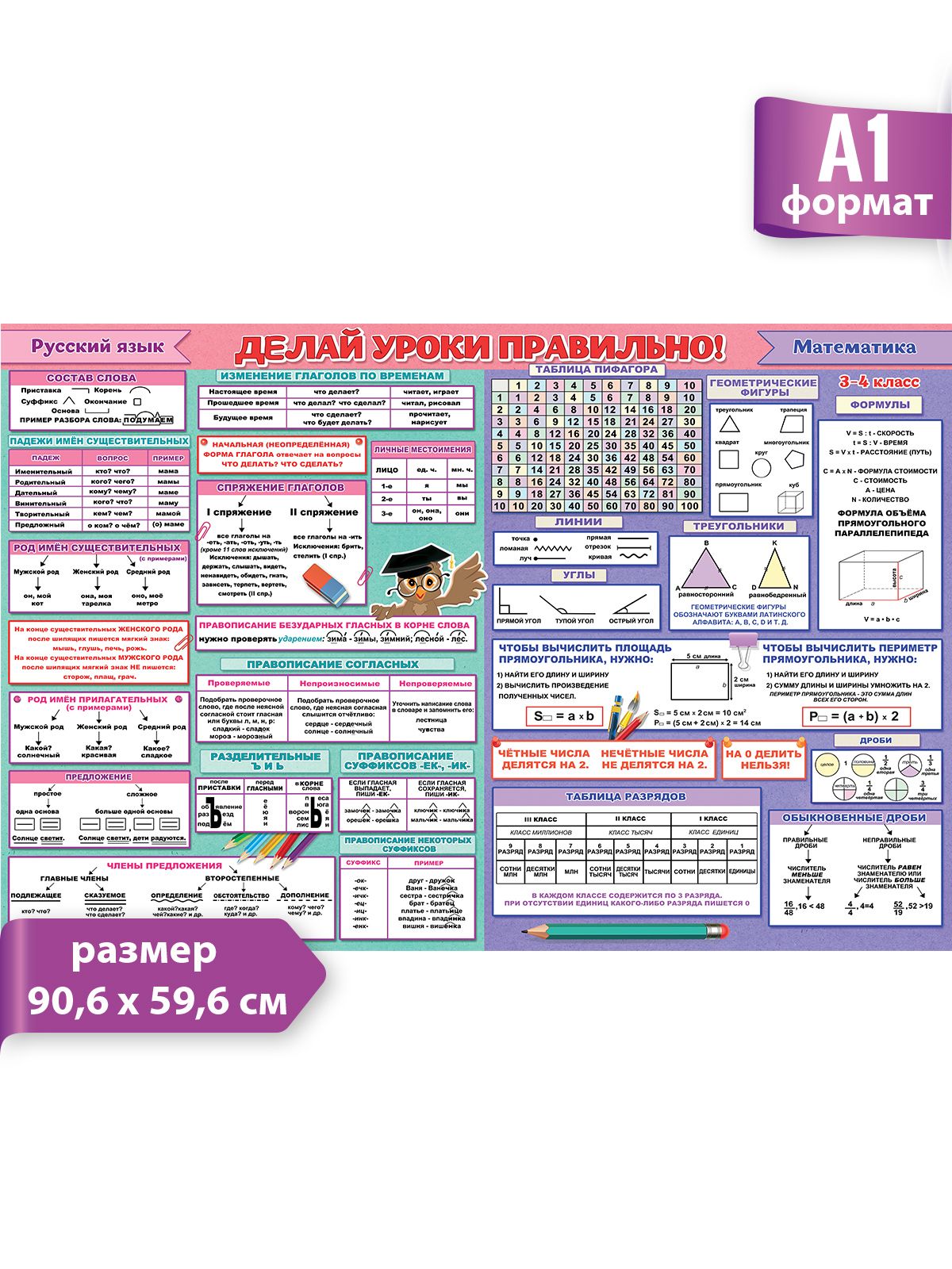 Обучающий плакат А1 картон, Делай уроки правильно, декор