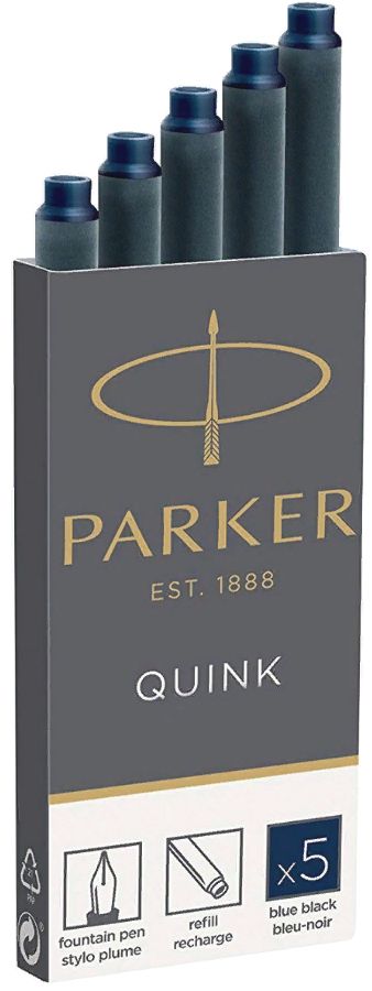 Parker картриджи Quink Ink Z11 (1950385) 5 штук, черно-синие чернила для ручек перьевых