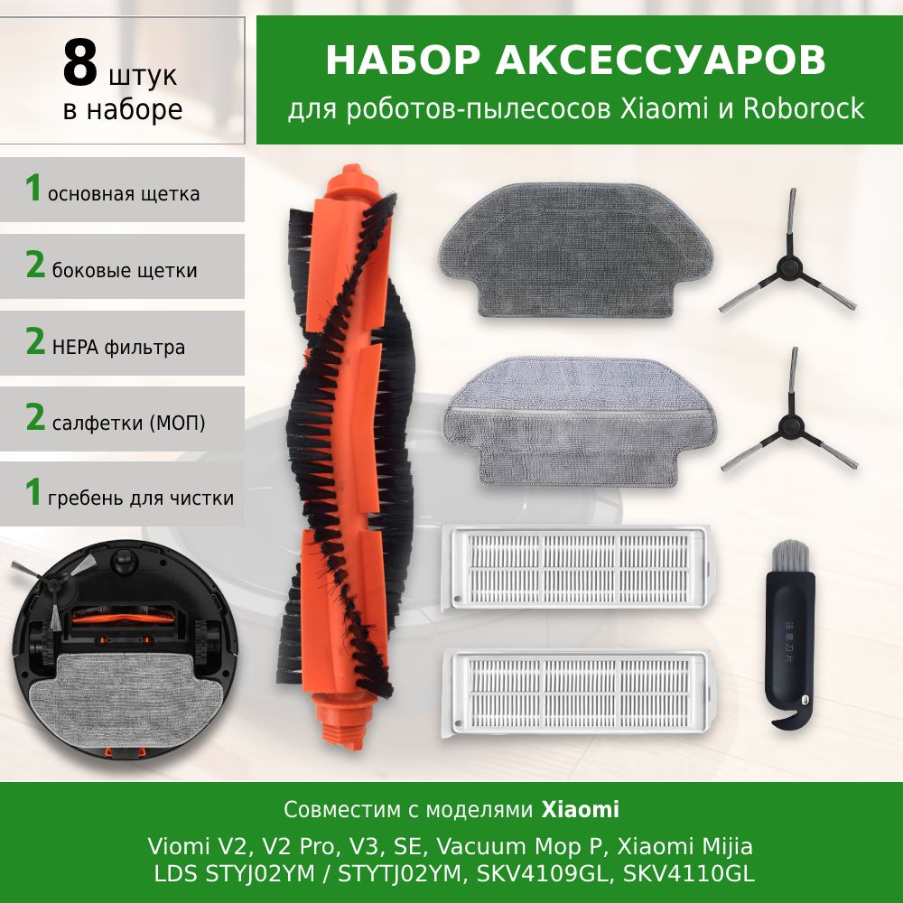 Комплект аксессуаров для робота-пылесоса Xiaomi Mijia Vacuum 3C, S10, S12, T12, Vacuum Mop P, 2S, Viomi V2 Pro V3, SE