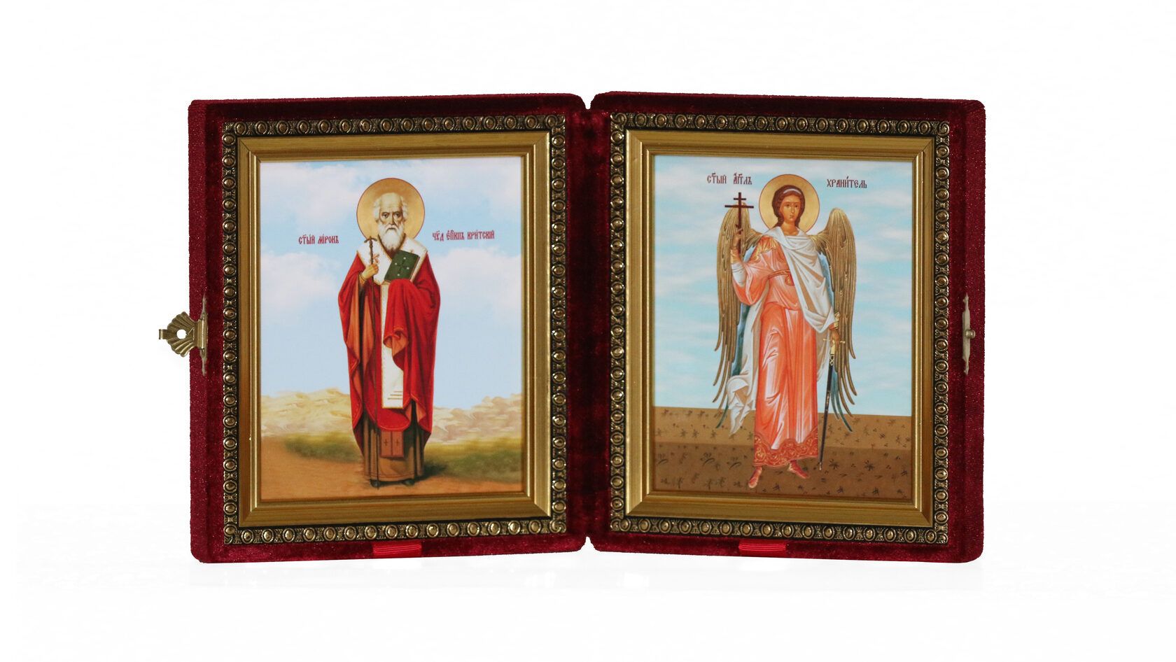 Икона Складень Мирон Критский, Святитель и Ангел Хранитель в бархатном  футляре, 14х16,5 см - купить по низким ценам в интернет-магазине OZON  (496047501)