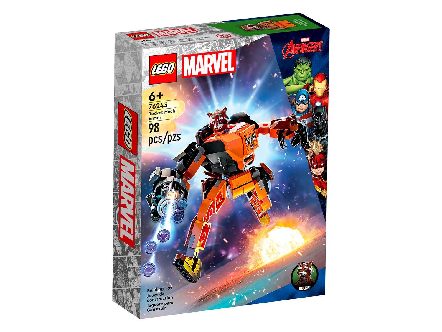 КонструкторLEGOMarvel76243РеактивныйЕнотРакета:робот,98деталей,6+