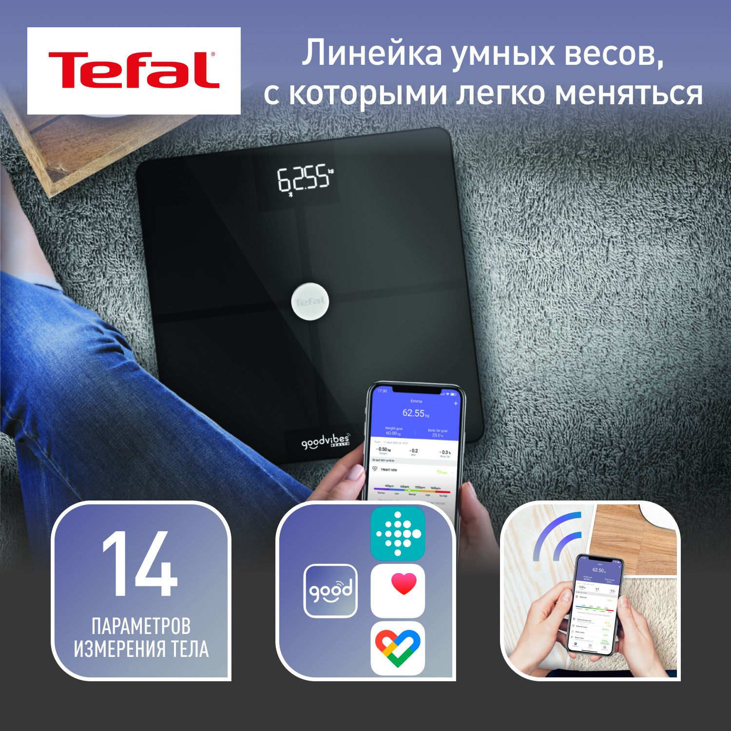 Напольные весы Tefal Goodvibes Essential, серый металлик, черный купить по  низкой цене с доставкой в интернет-магазине OZON (943190562)