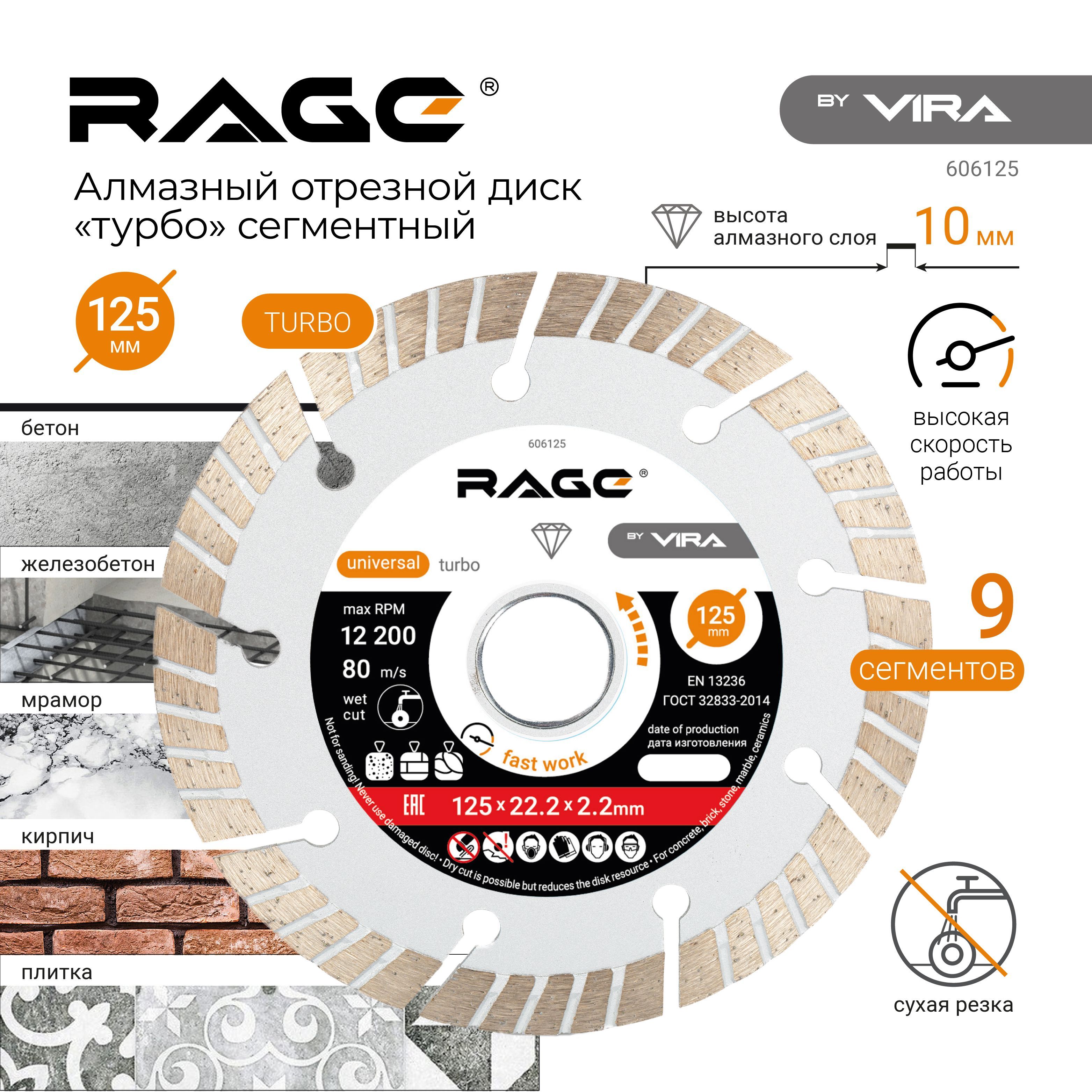 Диск алмазный турбо сегментный HQ 125 мм RAGE by VIRA