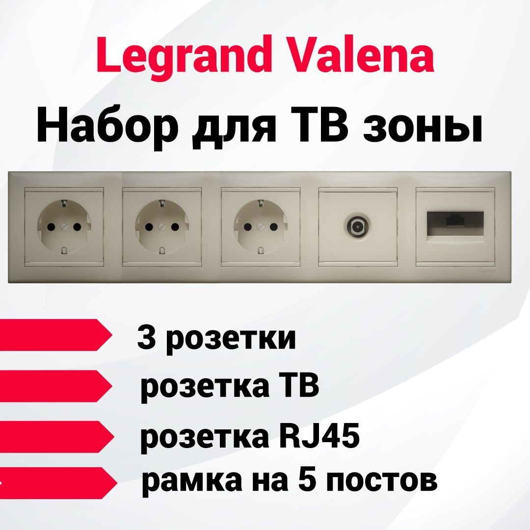 Розетки Legrand Valena набор для TV зоны (3 розетки+TV+RJ45) - купить по  низкой цене в интернет-магазине OZON (932351955)