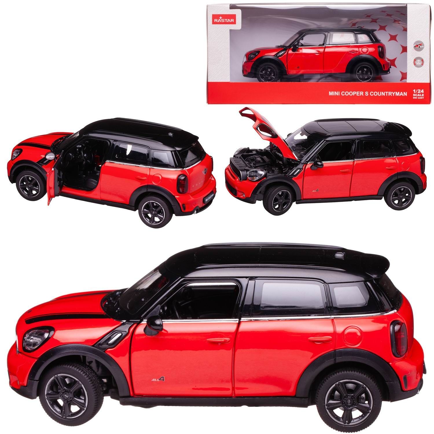 Машина металлическая 1:24 MINI Cooper S Countryman(R60) , цвет красный,  двери и капот открываются - купить с доставкой по выгодным ценам в  интернет-магазине OZON (859877128)