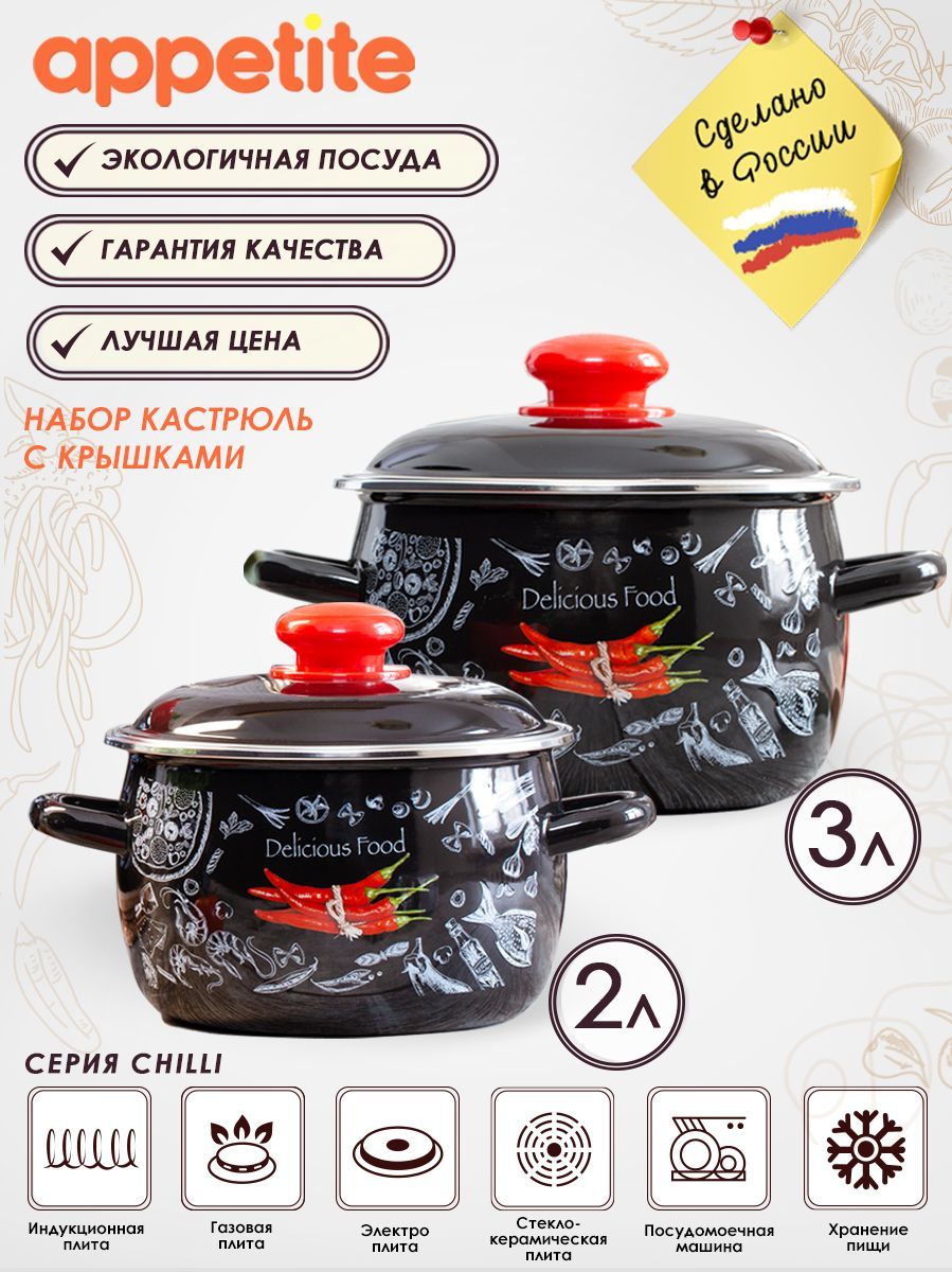 AppetiteНаборкастрюльChilli,Эмалированнаясталь,2л,3л