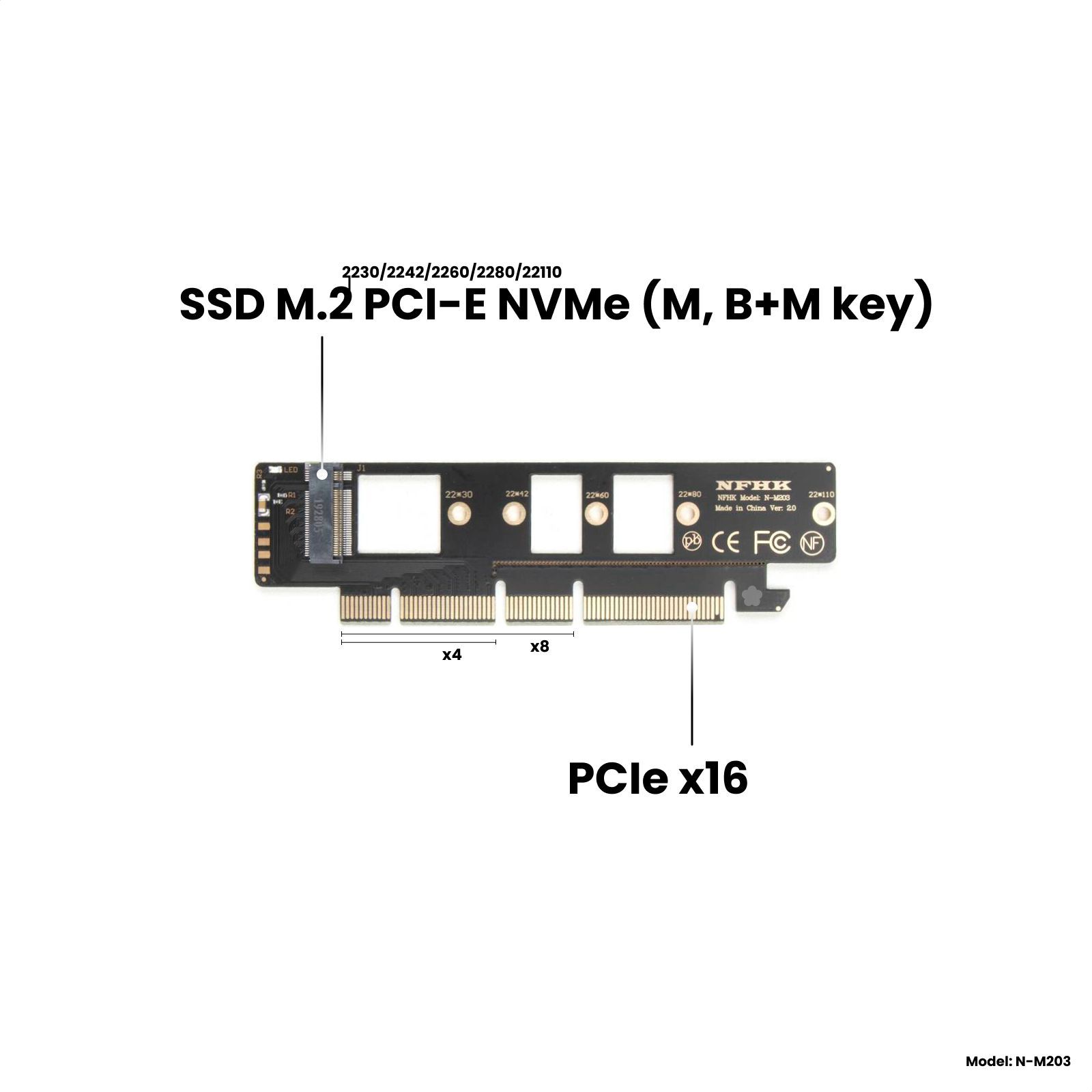 Адаптер-переходник SSD M.2 2230-22110 PCI-E NVMe (M, B&M-key) > PCI-E x4/x8/x16, черный, N-M203