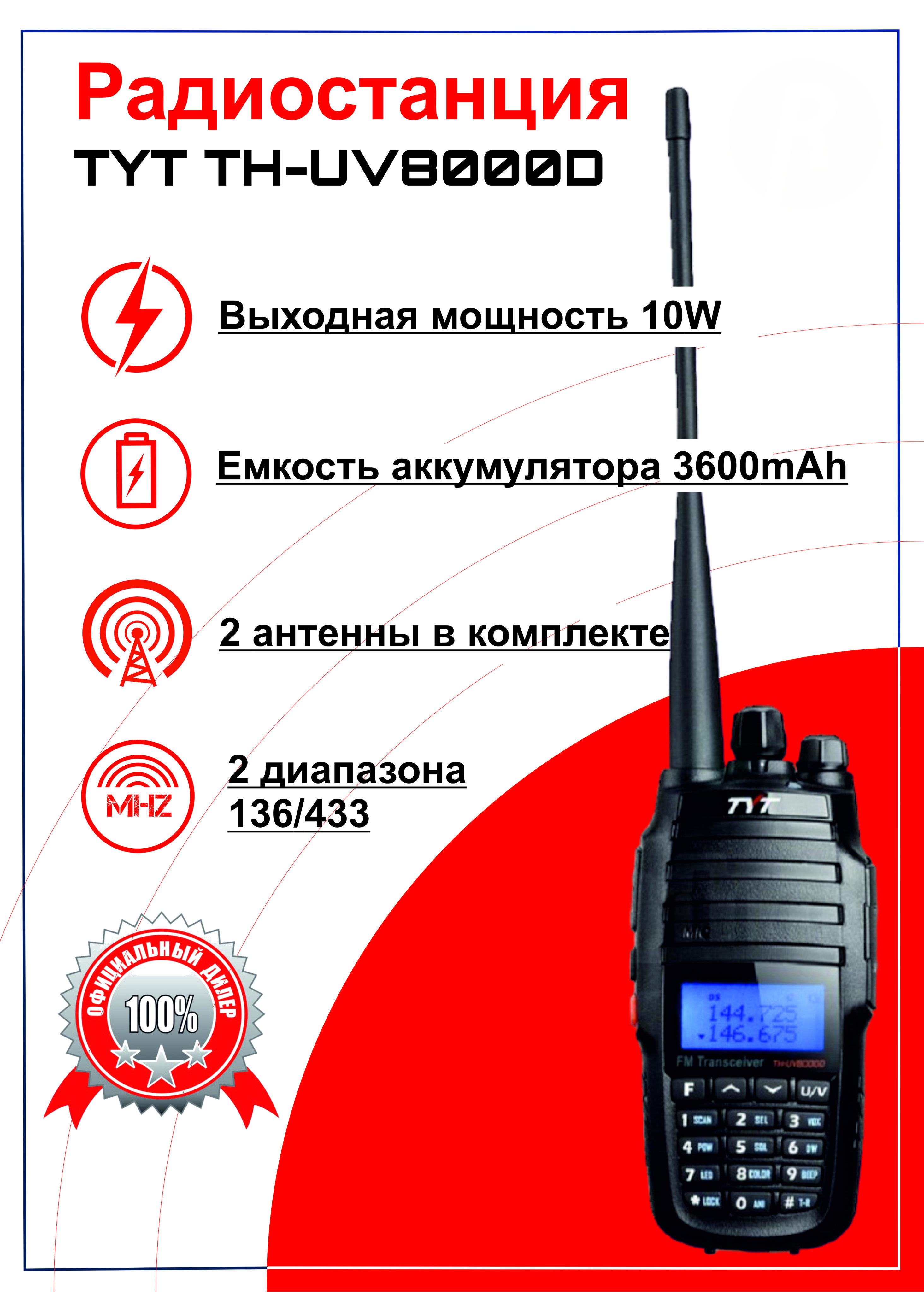 Портативная двухдиапазонная рация (радиостанция) TYT TH-UV8000D