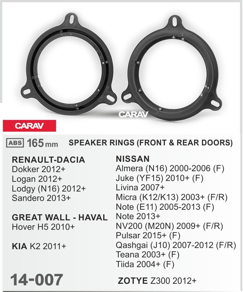 ПроставочныекольцаCARAV14-007дляустановкидинамиковнаавтомобилиNISSAN,RENAULT,DACIA,GREATWALL,KIA,ZOTYE(selectmodels)