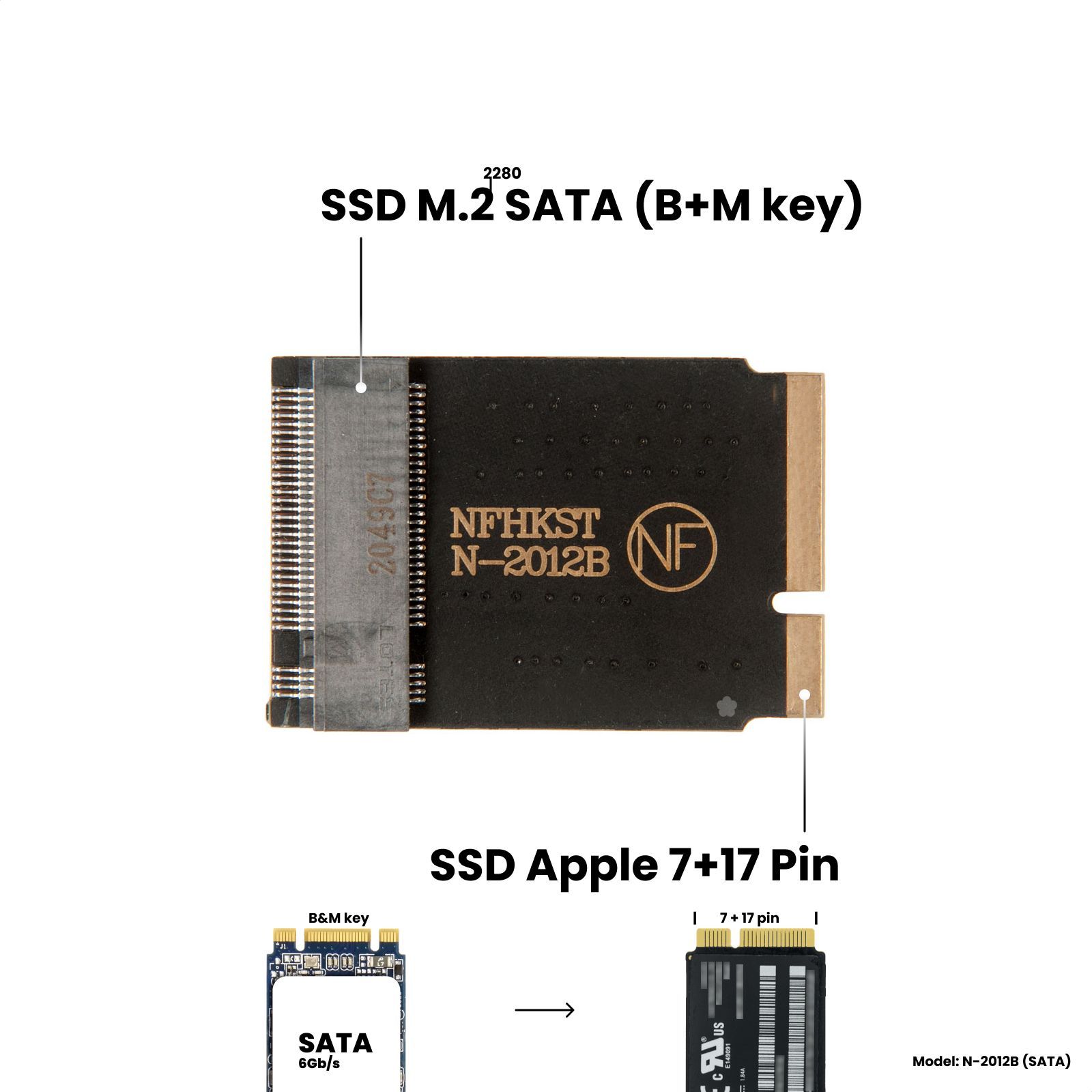 Адаптер-переходник для установки SSD M.2 2280 SATA (B+M key) в разъем 7+17  Pin на MacBook Air 11