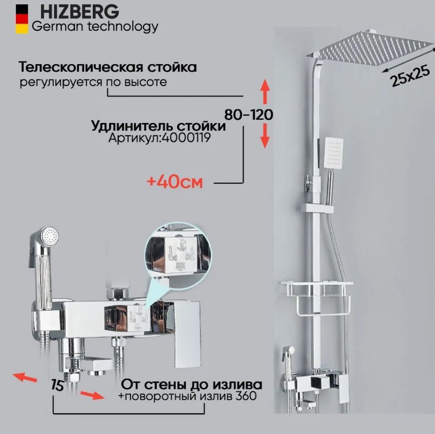 SHUOHANGДушевойкомплектДушеваясистемаHizberg4S-25Hхром