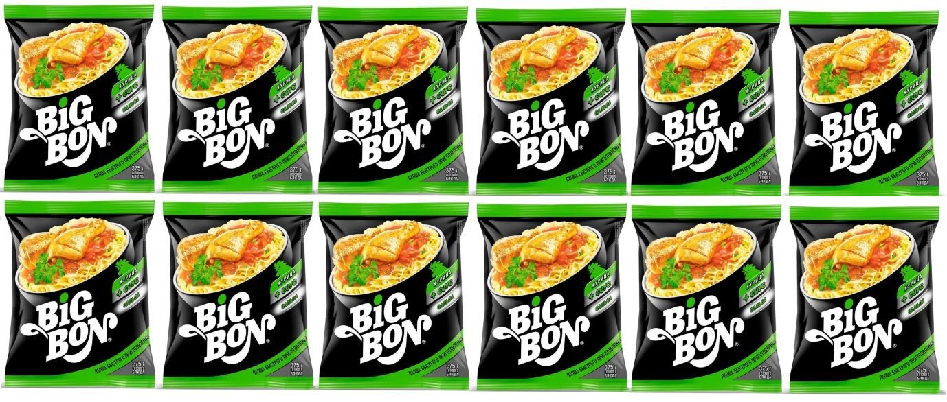 Лапша быстрого приготовления BIG BON куриная + соус сальса 75 г - 12 штук