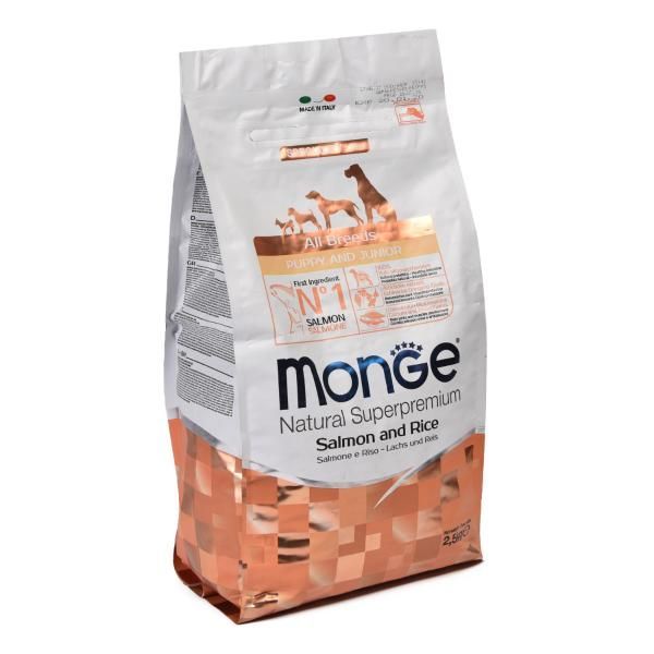 Monge (Монж) Dog Speciality Puppy&Junior корм для щенков всех пород лосось с рисом 12 кг. Монж гипоаллергенный для собак 2,5 кг. Monge Dog Monoprotein корм для собак всех пород лосось с рисом 12 кг. Корм для собак Монже Юниор-1. Корм для собак monge dog speciality
